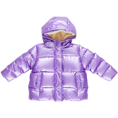 purple metallic puffer coat 