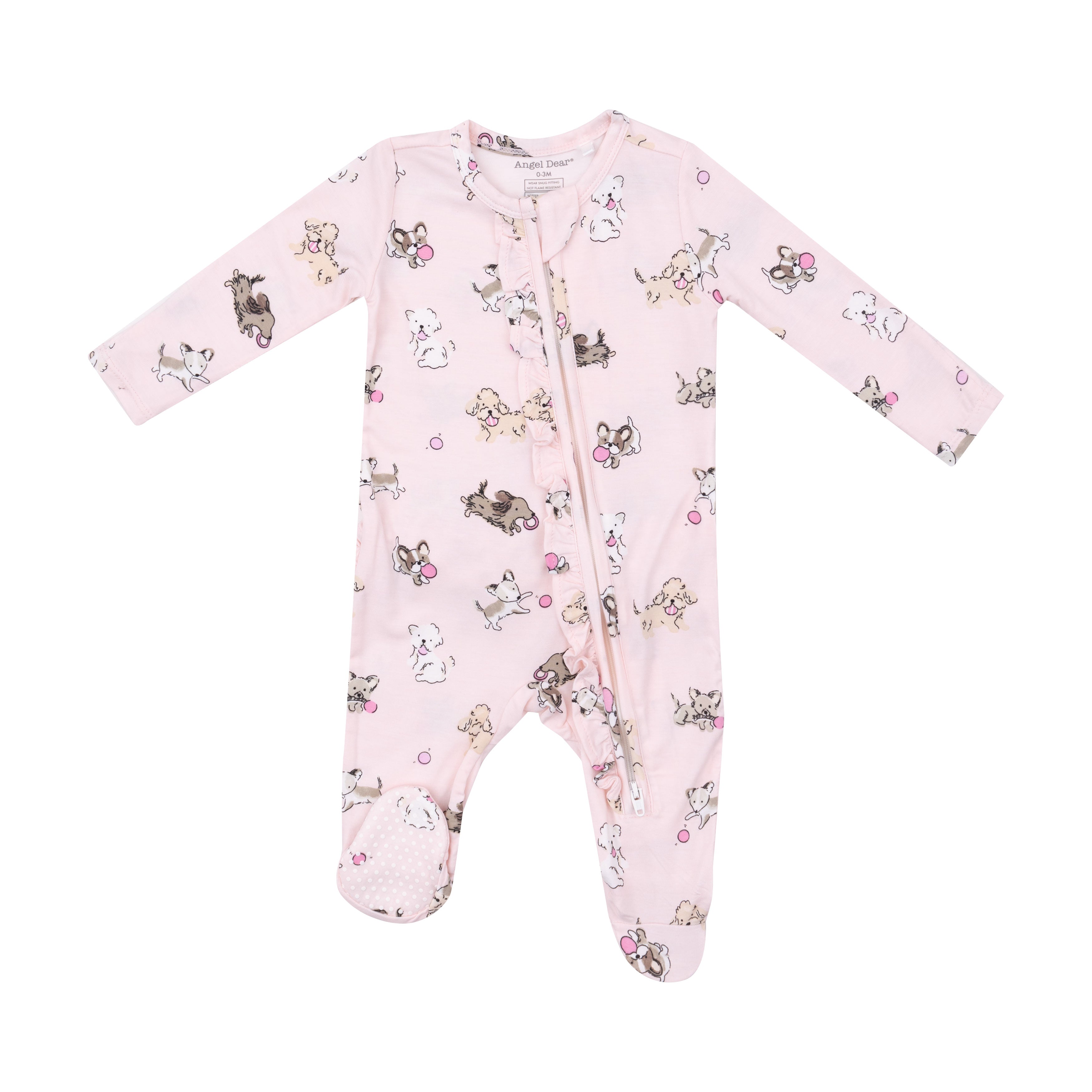 Ruffle Zippered Footie - Fluffy Puppies