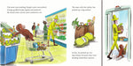 A three-panel illustrated comic strip showing a busy supermarket scene with a monkey in a yellow raincoat pushing a shopping cart, a man picking up a big turkey, and the monkey following the man outside the store.