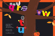 Illustration of a tree with colorful letters and Halloween-themed elements on an orange background.