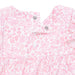 Pink floral and bunny patterned fabric with buttons on a white background