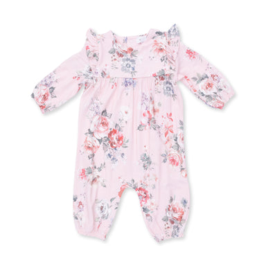 Floral-patterned baby onesie on a white background