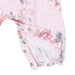 Floral-patterned baby outfit with snaps on a white background