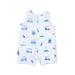 Baby romper with golf-themed print on a white background
