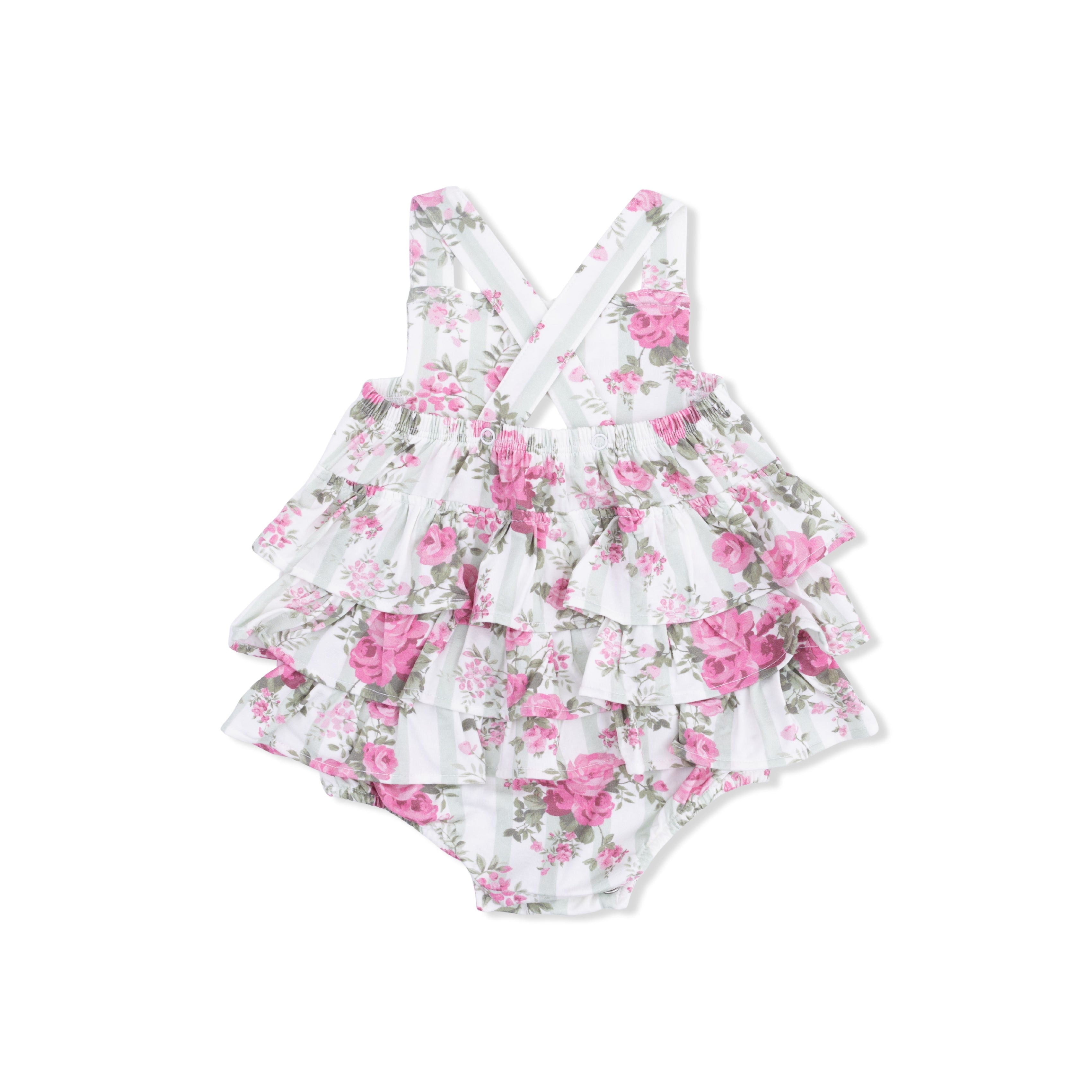 Floral ruffled sunsuit on a white background