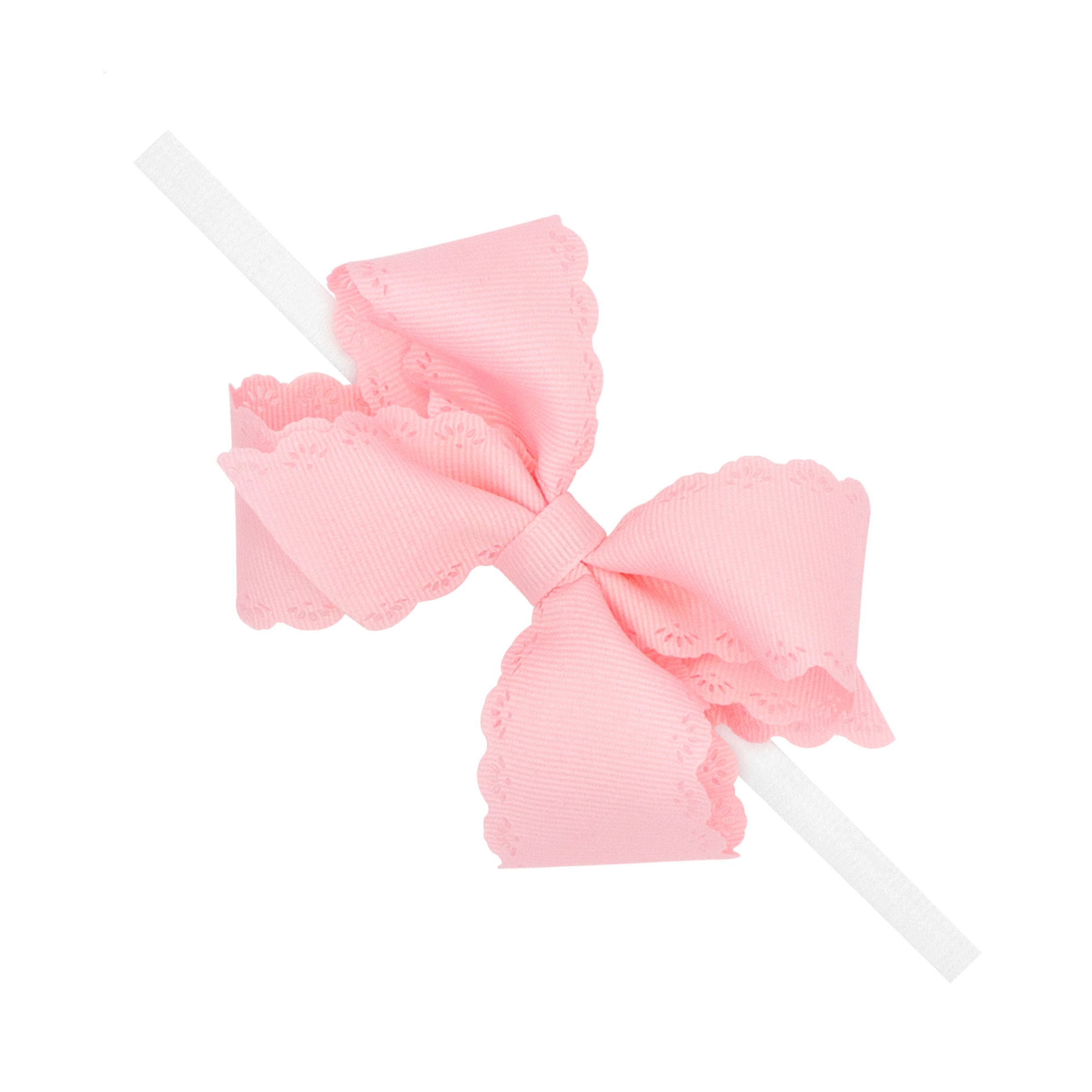 Grosgrain Hair Bow w/ Embossed Eyelet Edge  - Powder Pink