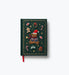 Dark green embroidered holiday journal featuring a teddy bear in a Santa hat with festive ornaments and a red ribbon bookmark by Rifle Paper Co.