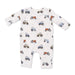 Baby onesie with tractor pattern on a white background
