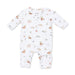 Baby onesie with duck and fish pattern on a white background