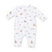 Baby onesie with duck and fish pattern on a white background