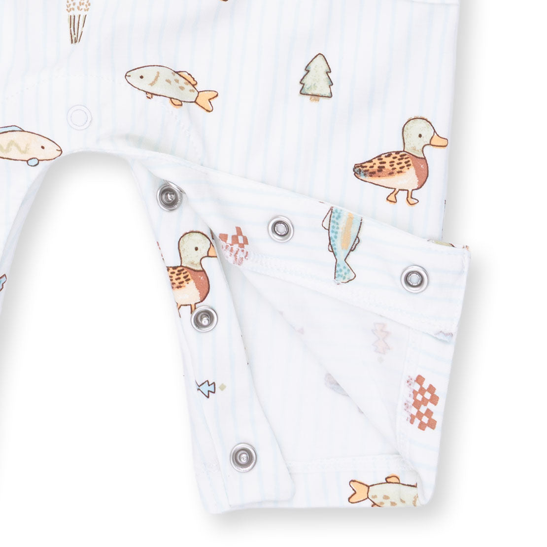 Baby blanket with duck and fish pattern on a white background