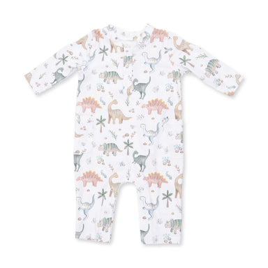 Baby onesie with dinosaur pattern on a white background