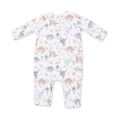 Baby onesie with dinosaur pattern on a white background