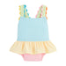 Pastel-Colored Striped Seersucker Swimsuit with ruffle
