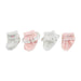 Set of four baby socks with ruffles on a white background