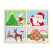 Four individual Christmas wooden puzzles with large wooden frame.