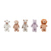 Five plush toys in different animal designs on a white background