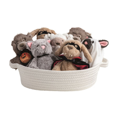 Plush animals dressed up for Halloween