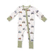 Baby onesie with tractor pattern on a white background