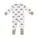 Baby onesie with tractor pattern on a white background