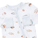 Baby outfit with fish and duck pattern on a white background
