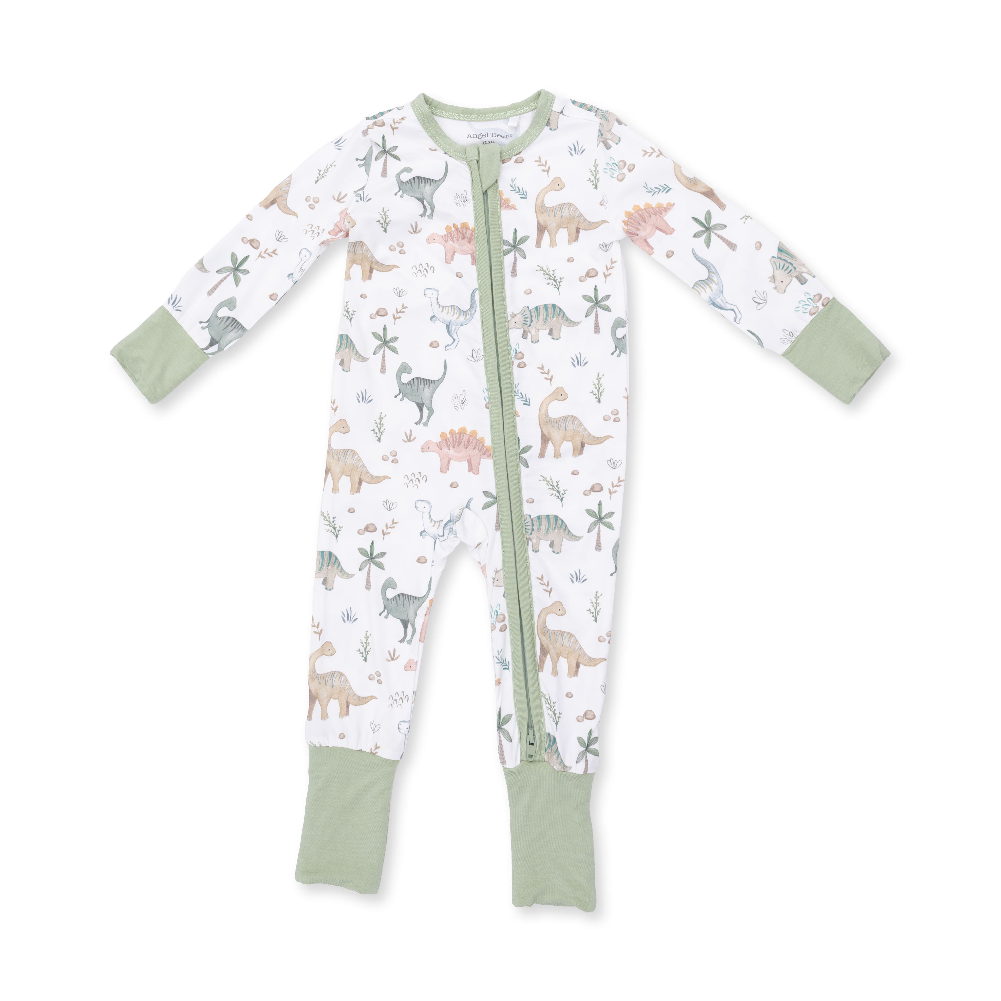 Baby onesie with dinosaur pattern on a white background