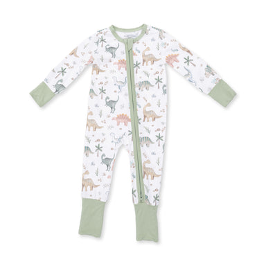 Baby onesie with dinosaur pattern on a white background