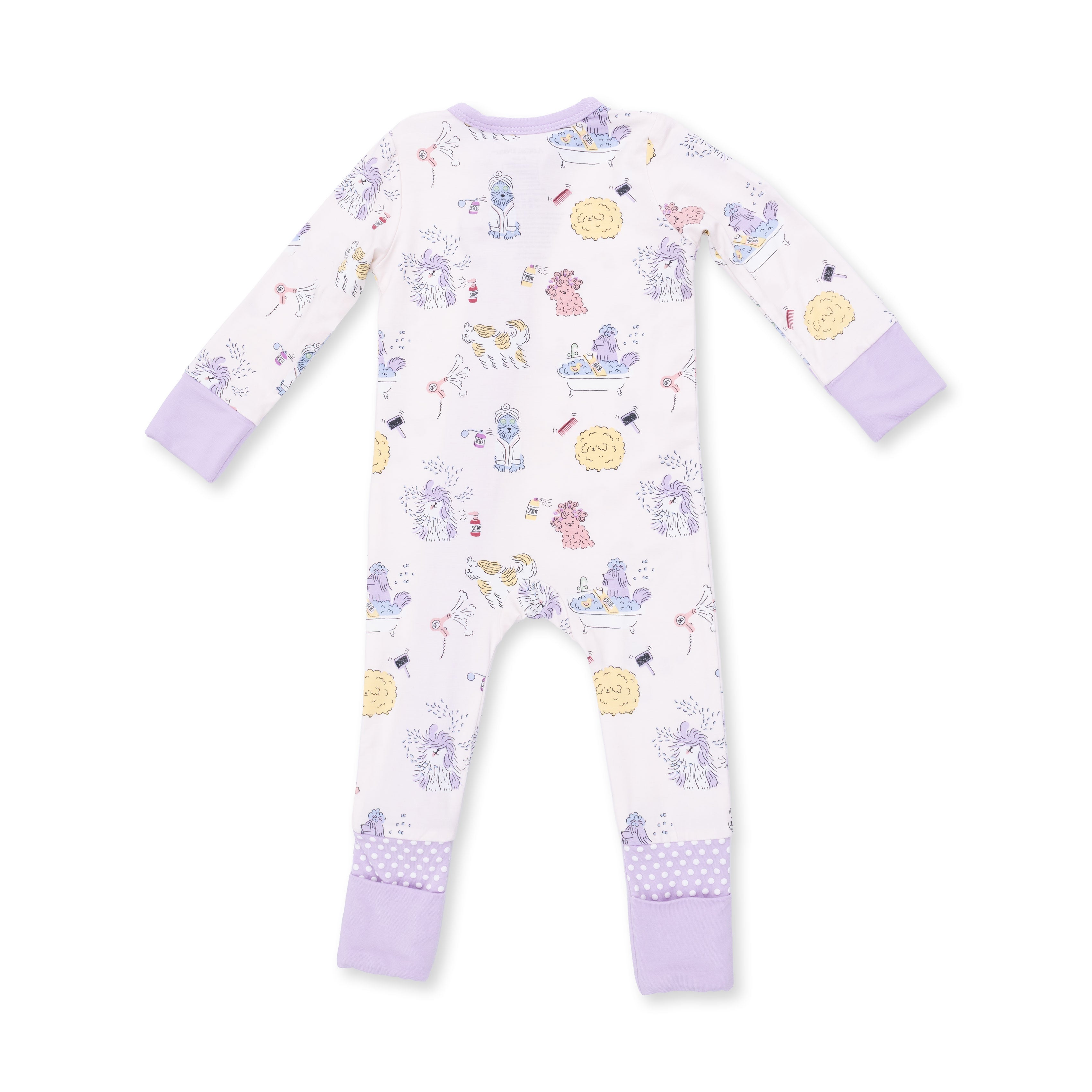 Children's onesie with a colorful pattern on a white background