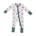 Children's onesie with woodlands animal pattern on a white background