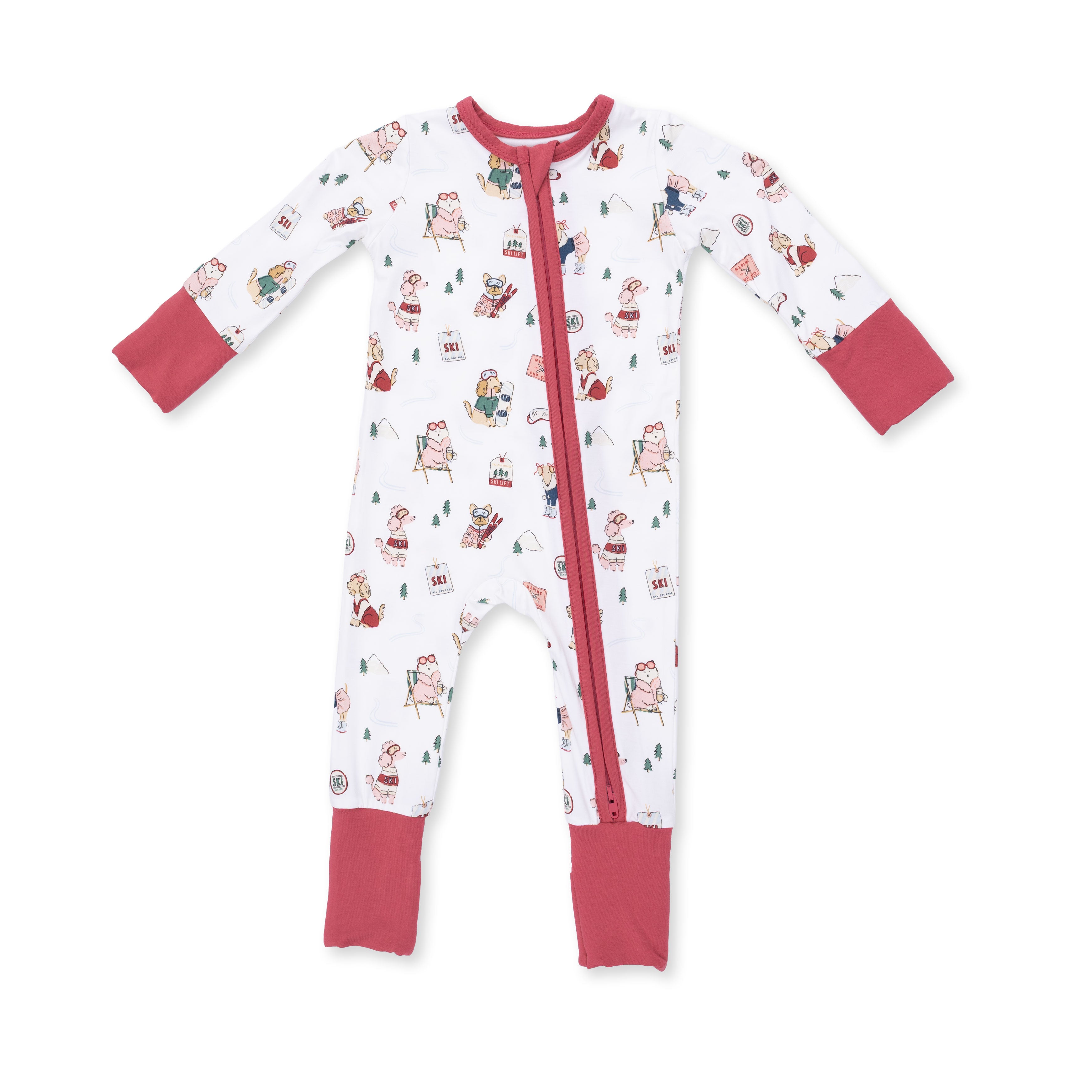 Zippered Romper - Winter Sports Dogs Pink