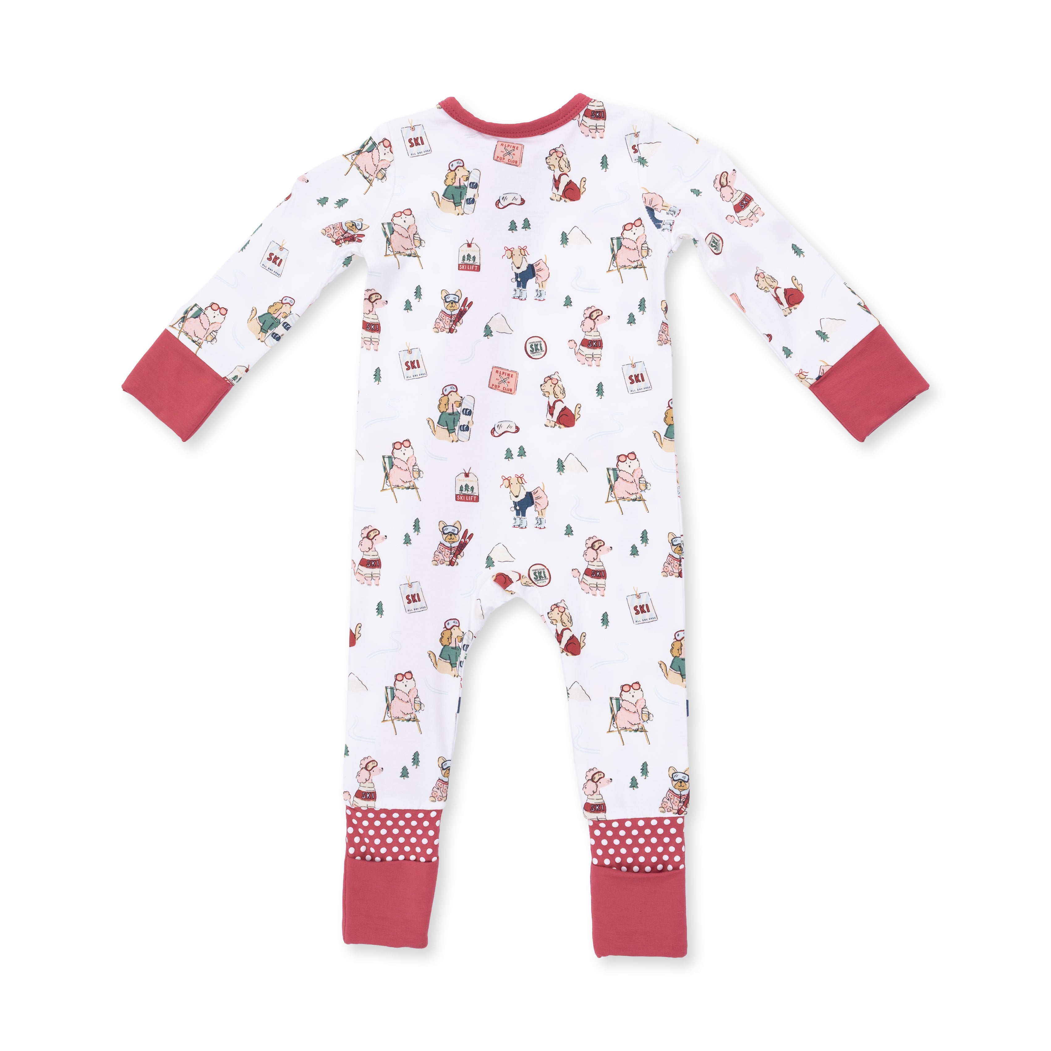Zippered Romper - Winter Sports Dogs Pink