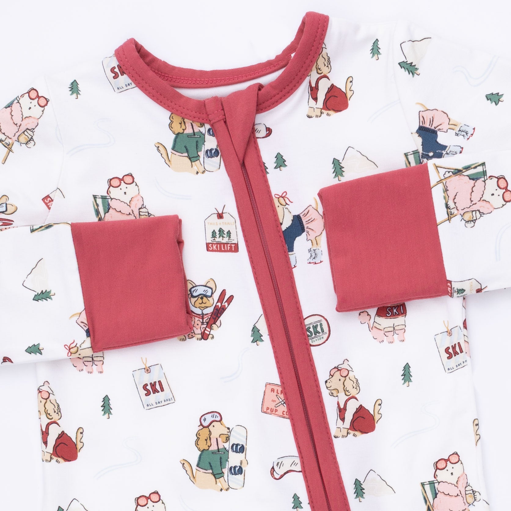 Zippered Romper - Winter Sports Dogs Pink