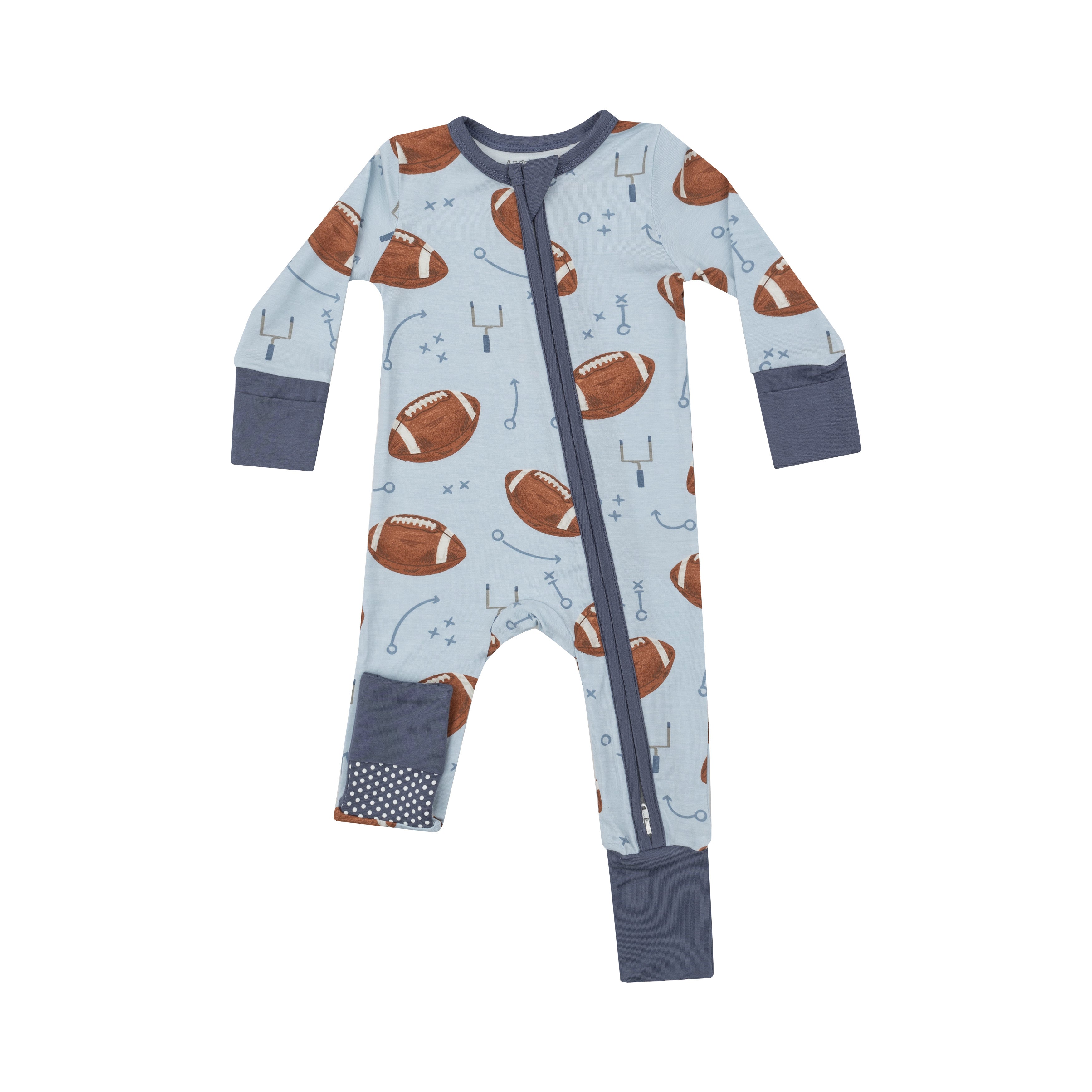 Zippered Romper - Footballs Blue