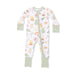 Baby onesie with camping pattern on a white background