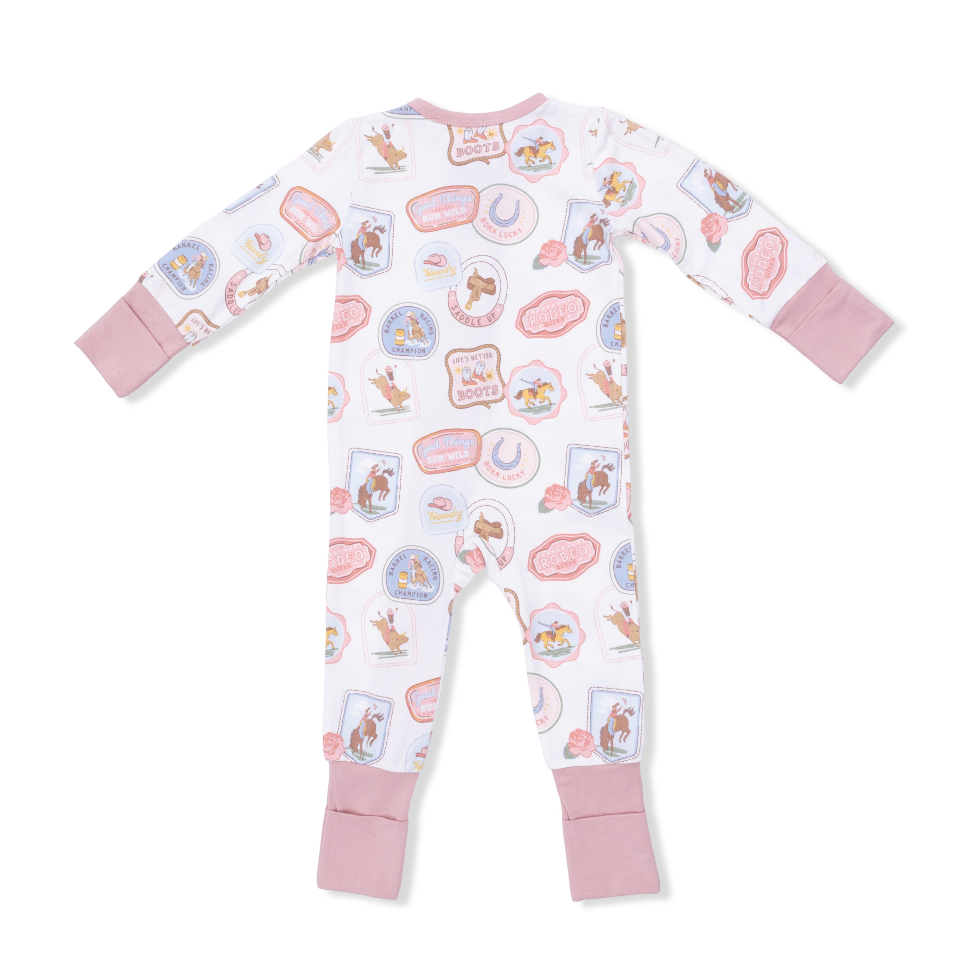Zippered Romper - Rodeo Patches Pink