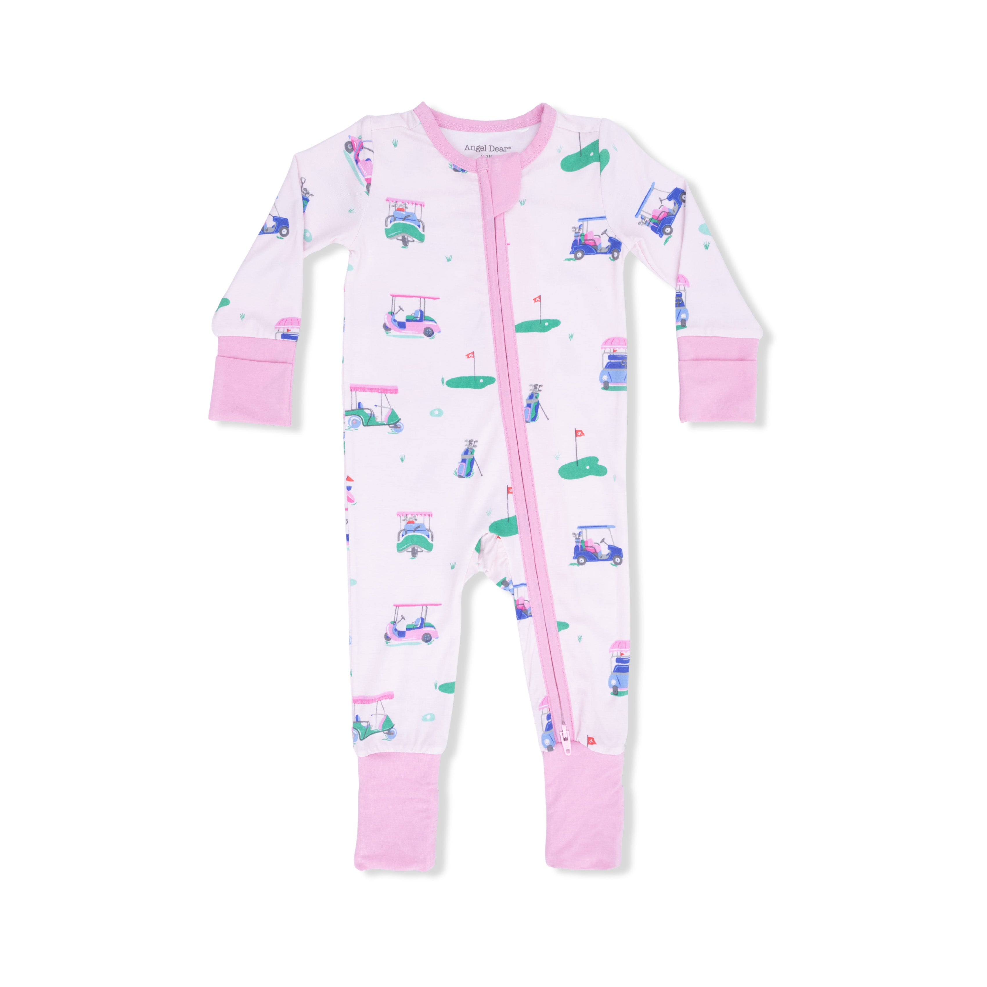 Zippered Romper - Vintage Golf Carts Pink