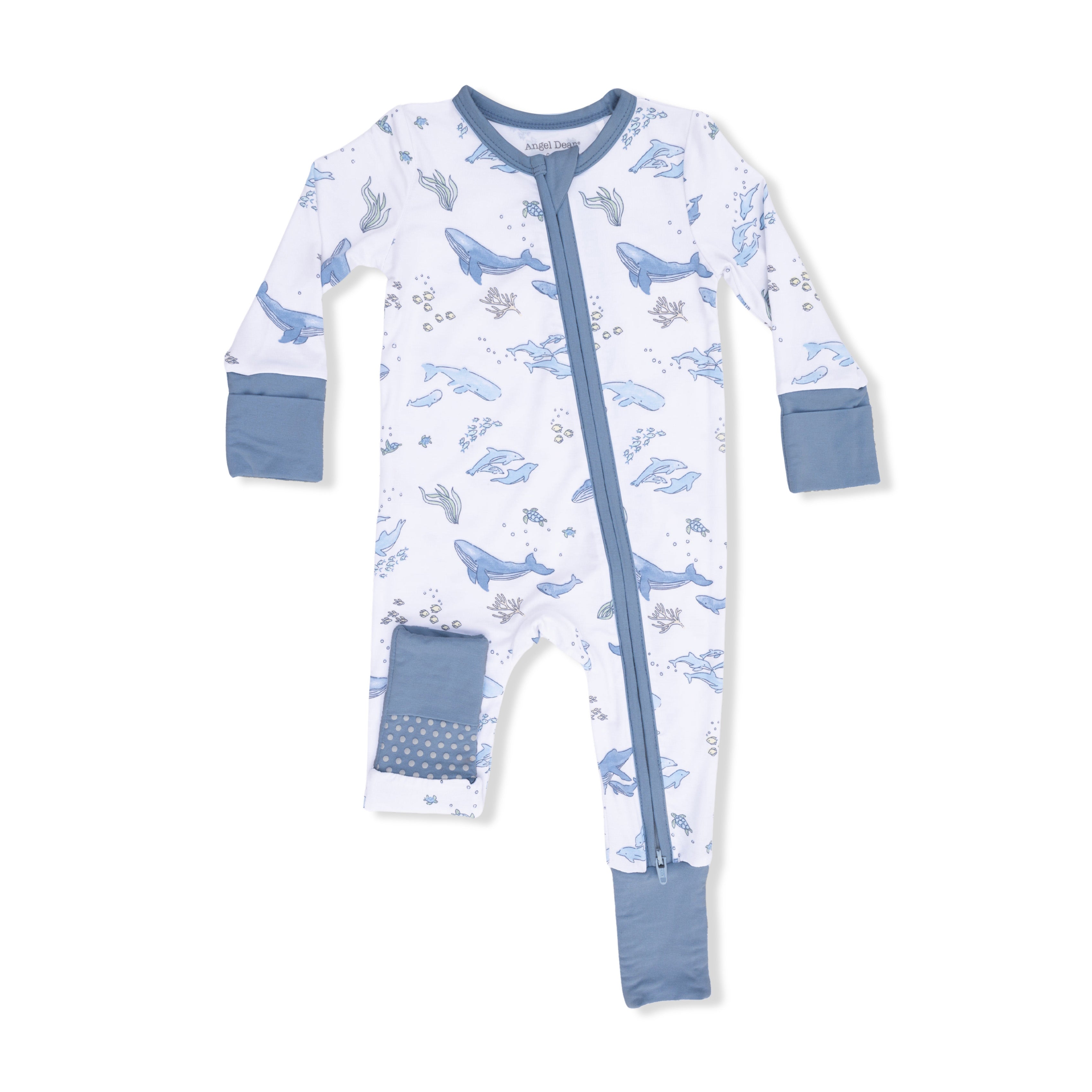 Zippered Romper - Watercolor Blue Whales