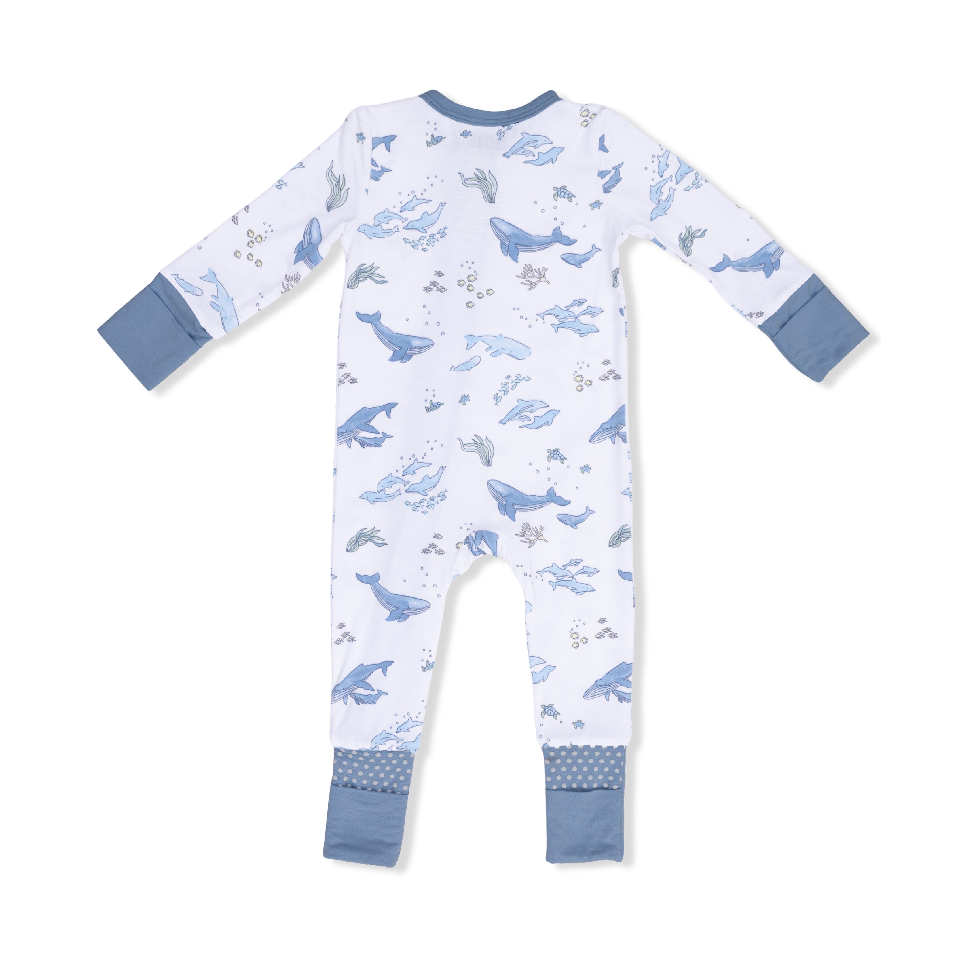 Zippered Romper - Watercolor Blue Whales
