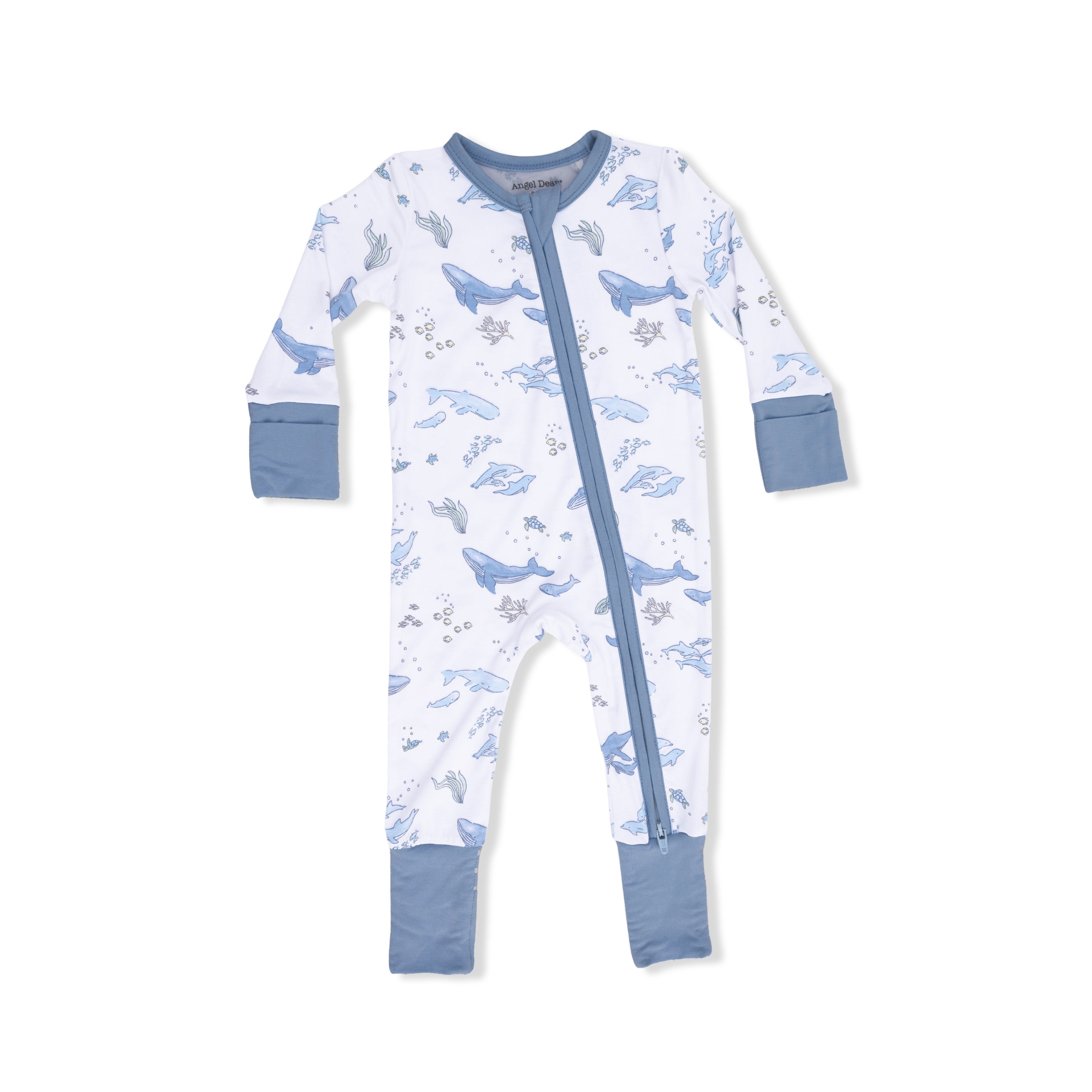 Zippered Romper - Watercolor Blue Whales