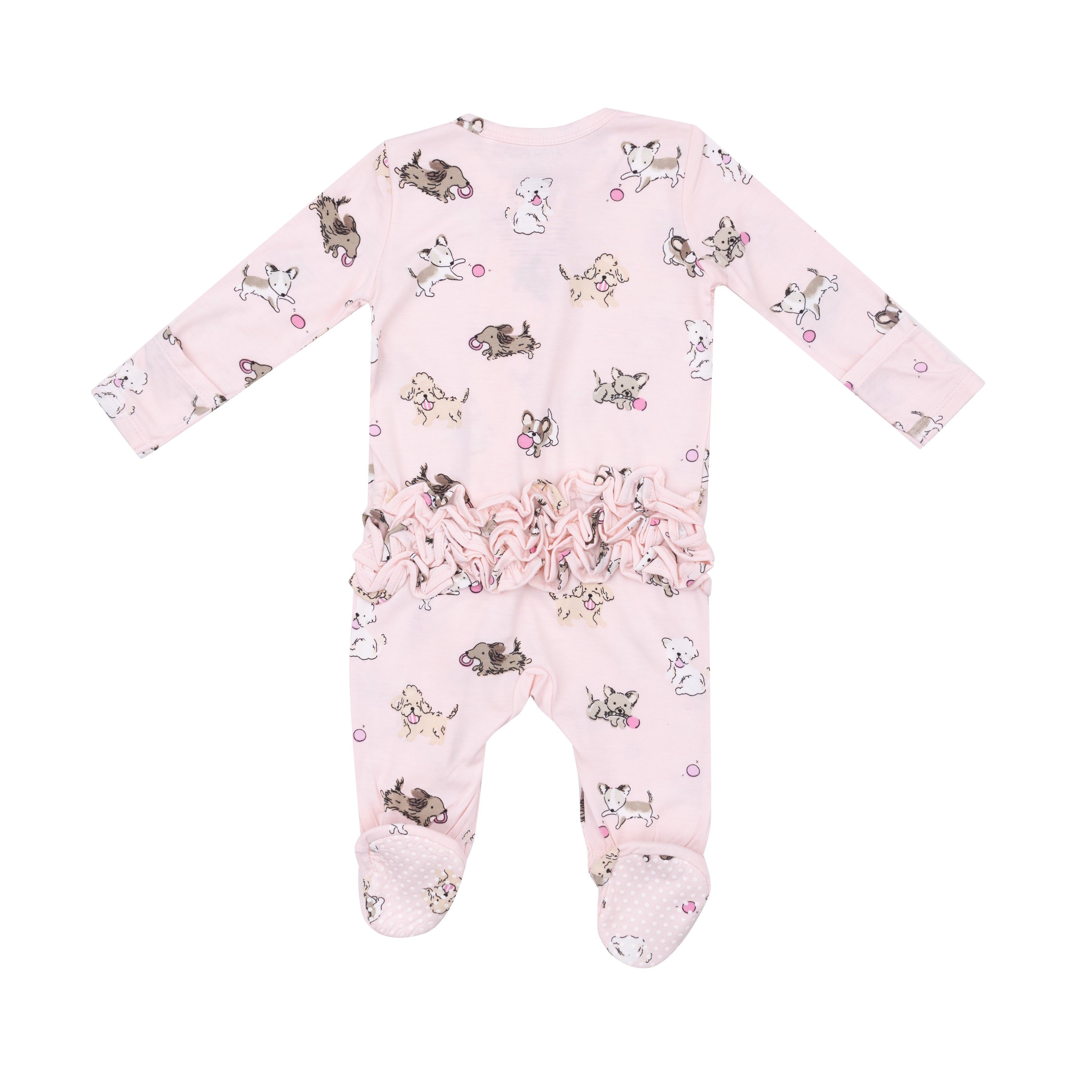 Ruffle Zippered Footie - Fluffy Puppies