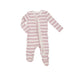 cream ruffle zipper footie with pink stripes