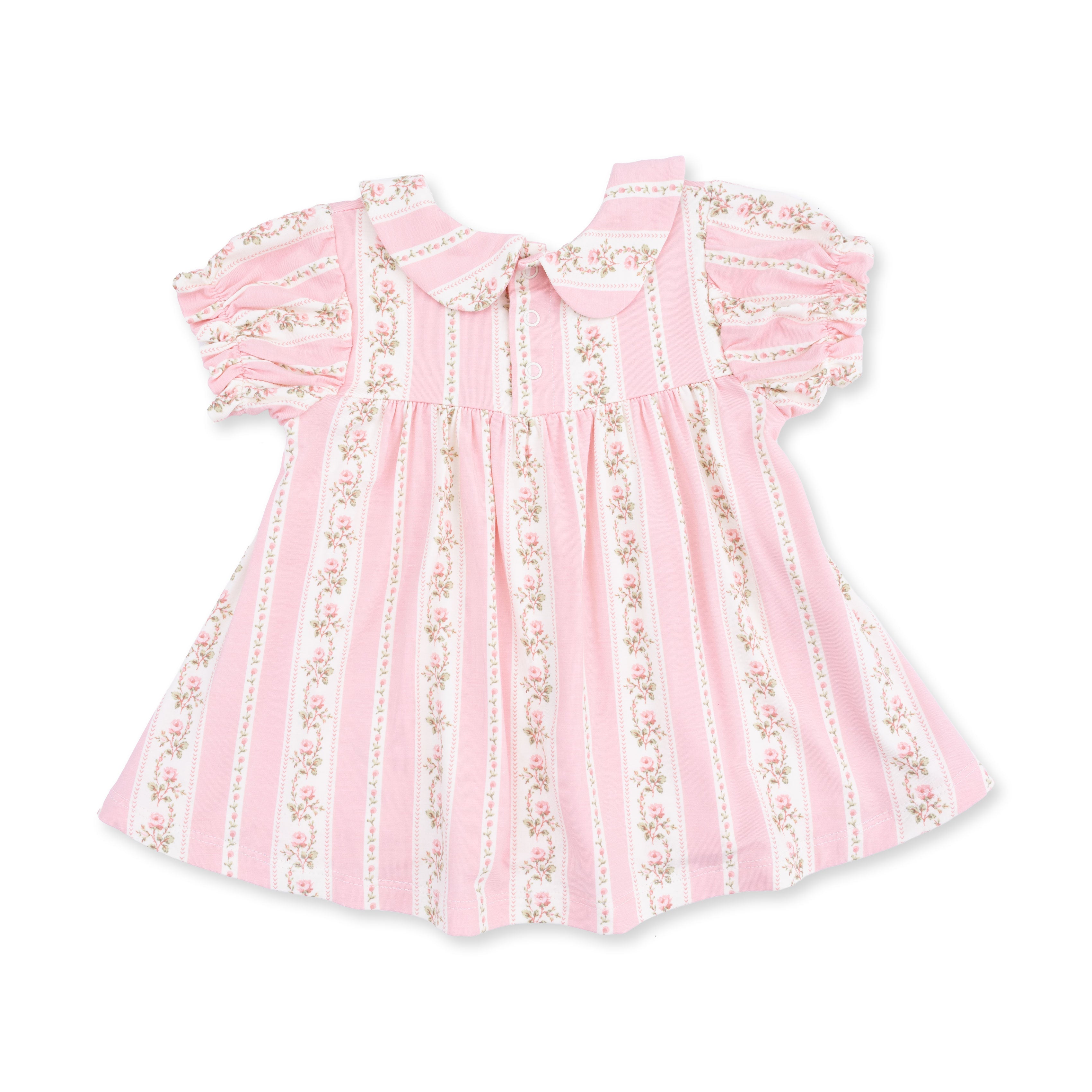 Pink dress with floral patterns on a white background