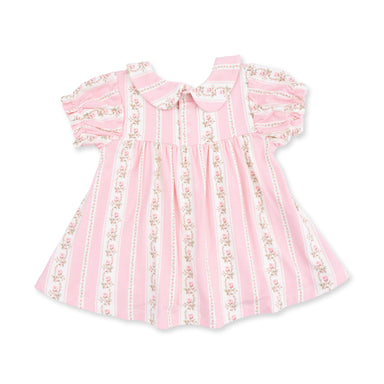 Pink dress with floral patterns on a white background