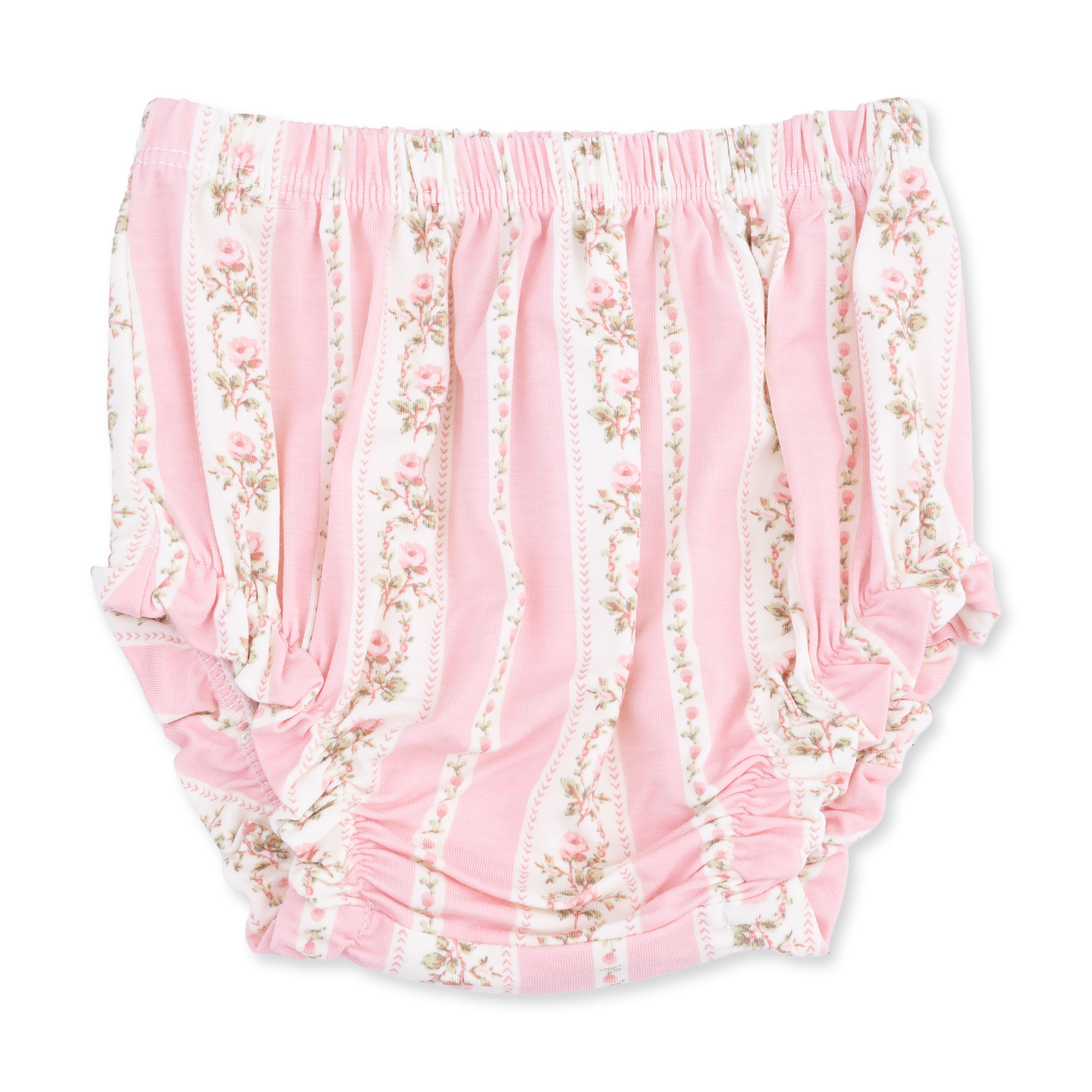 Pink floral baby bloomers on a white background