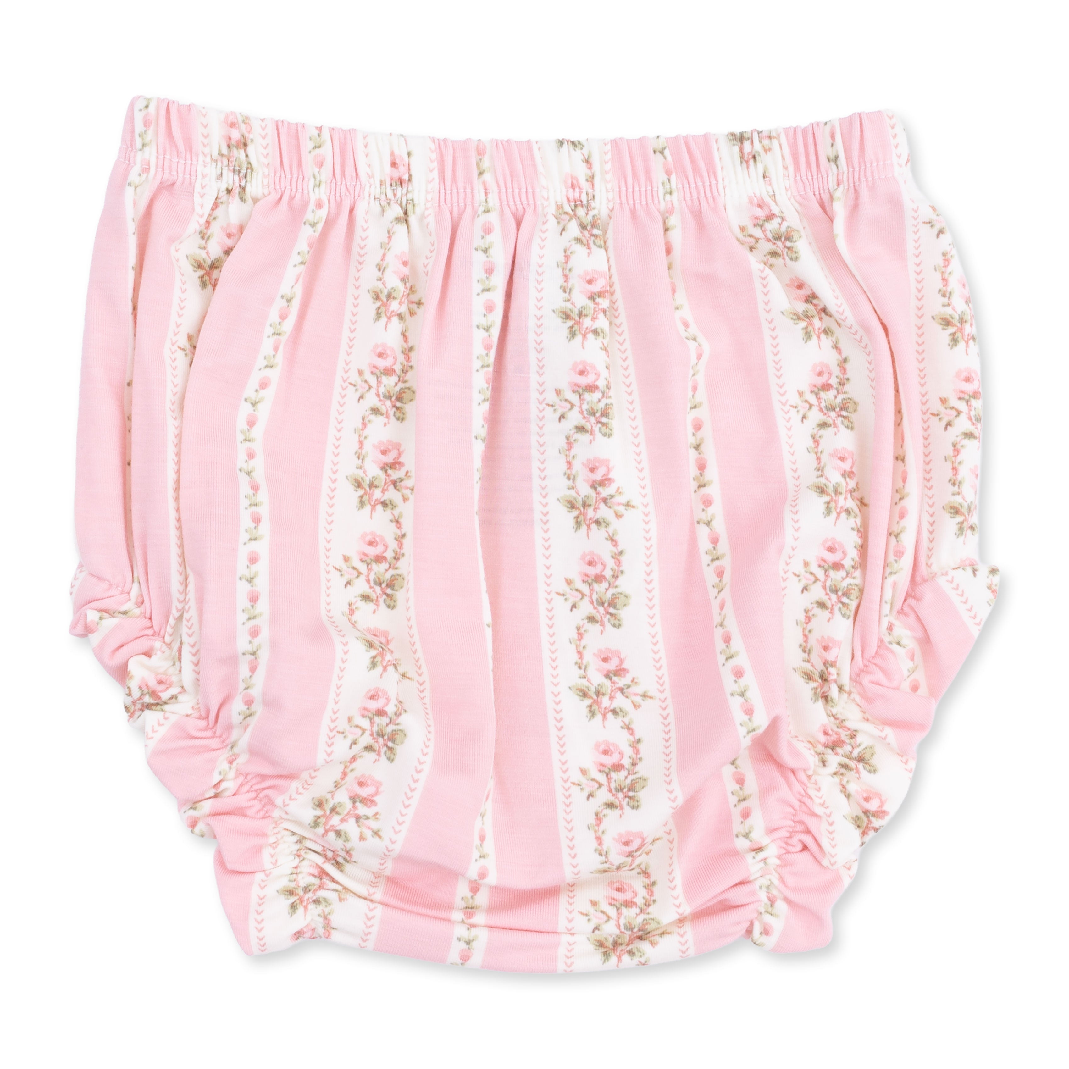 Pink floral baby bloomers on a white background