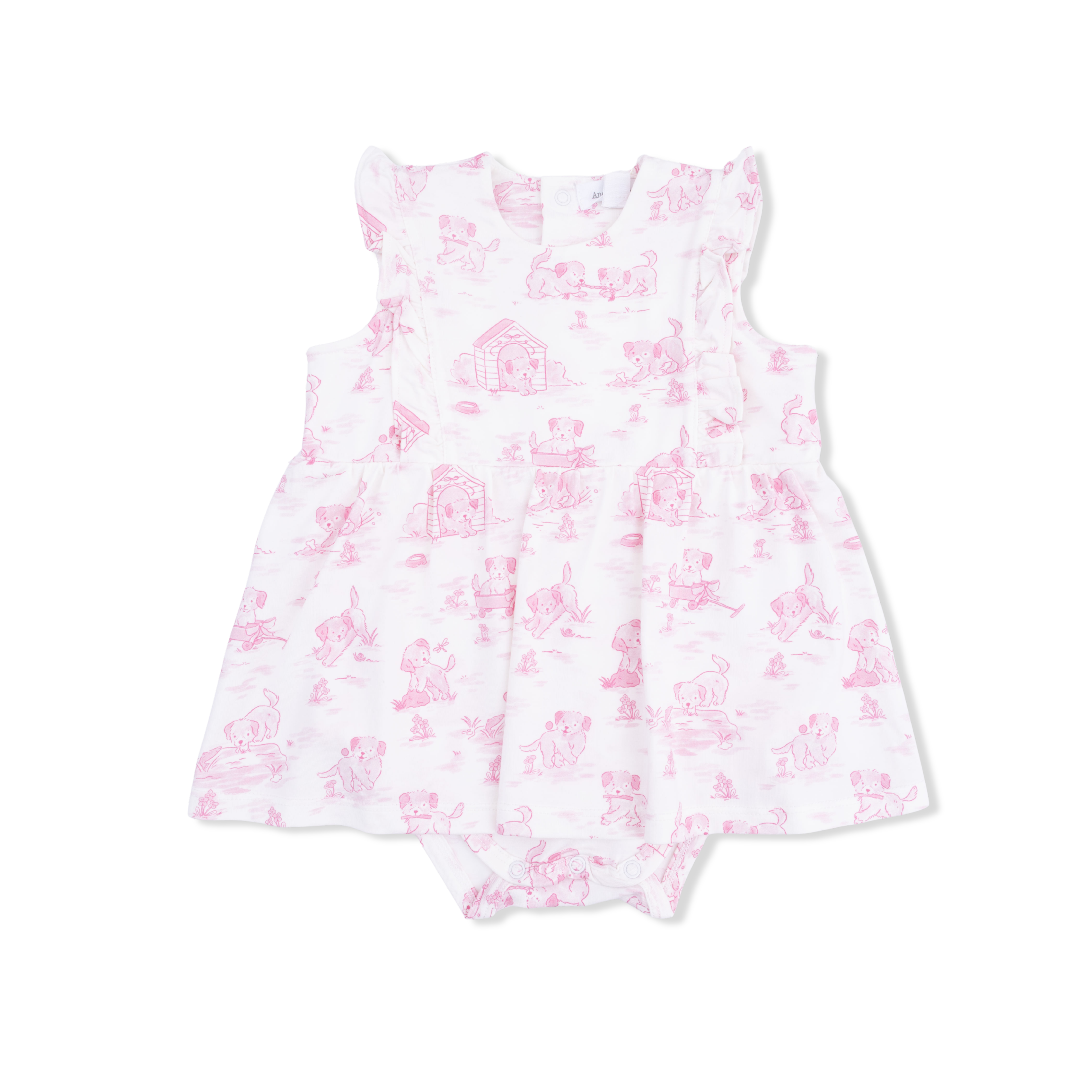 Ruffle Bodysuit Dress - Puppy Toile Pink
