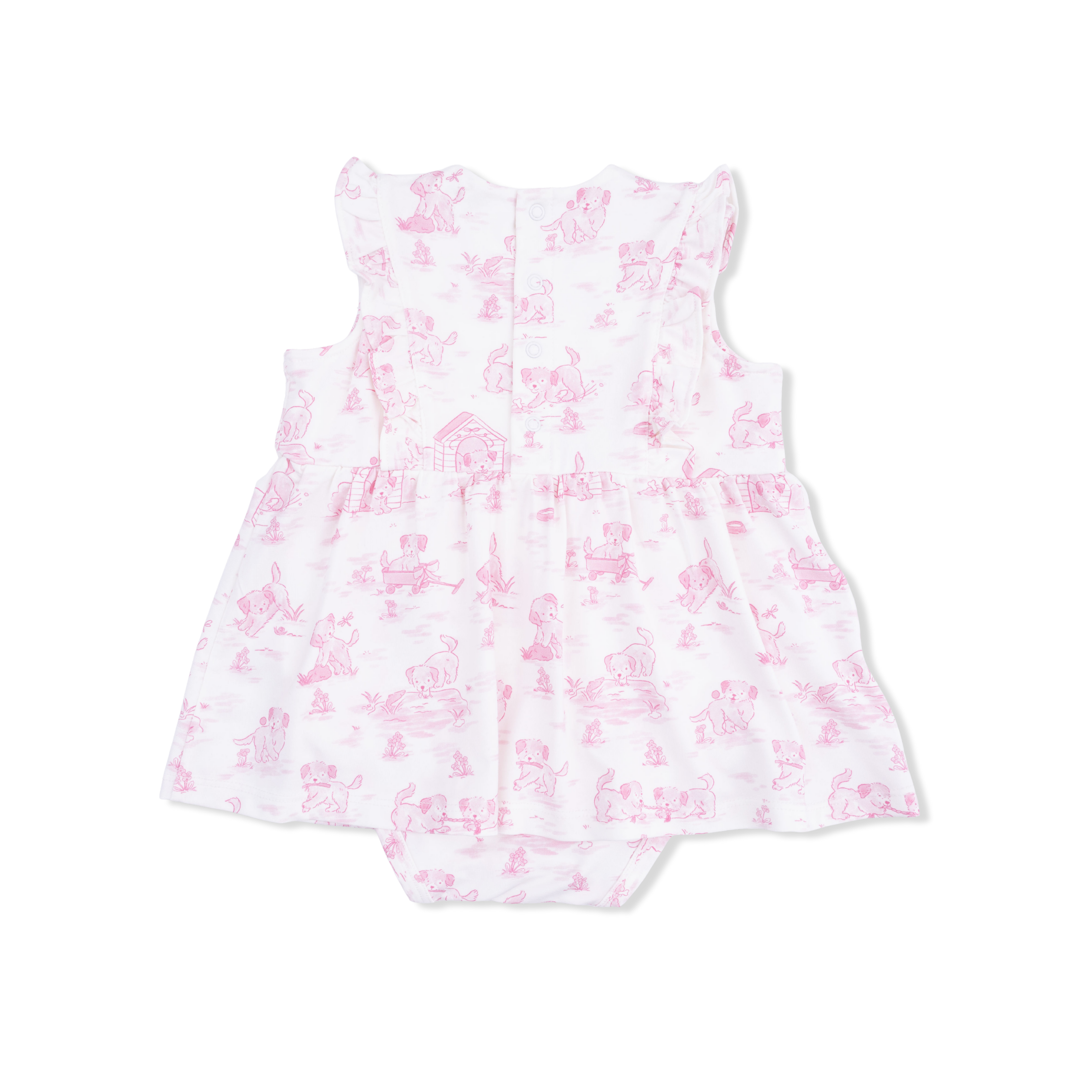 Ruffle Bodysuit Dress - Puppy Toile Pink
