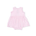 Pink gingham baby romper on a white background
