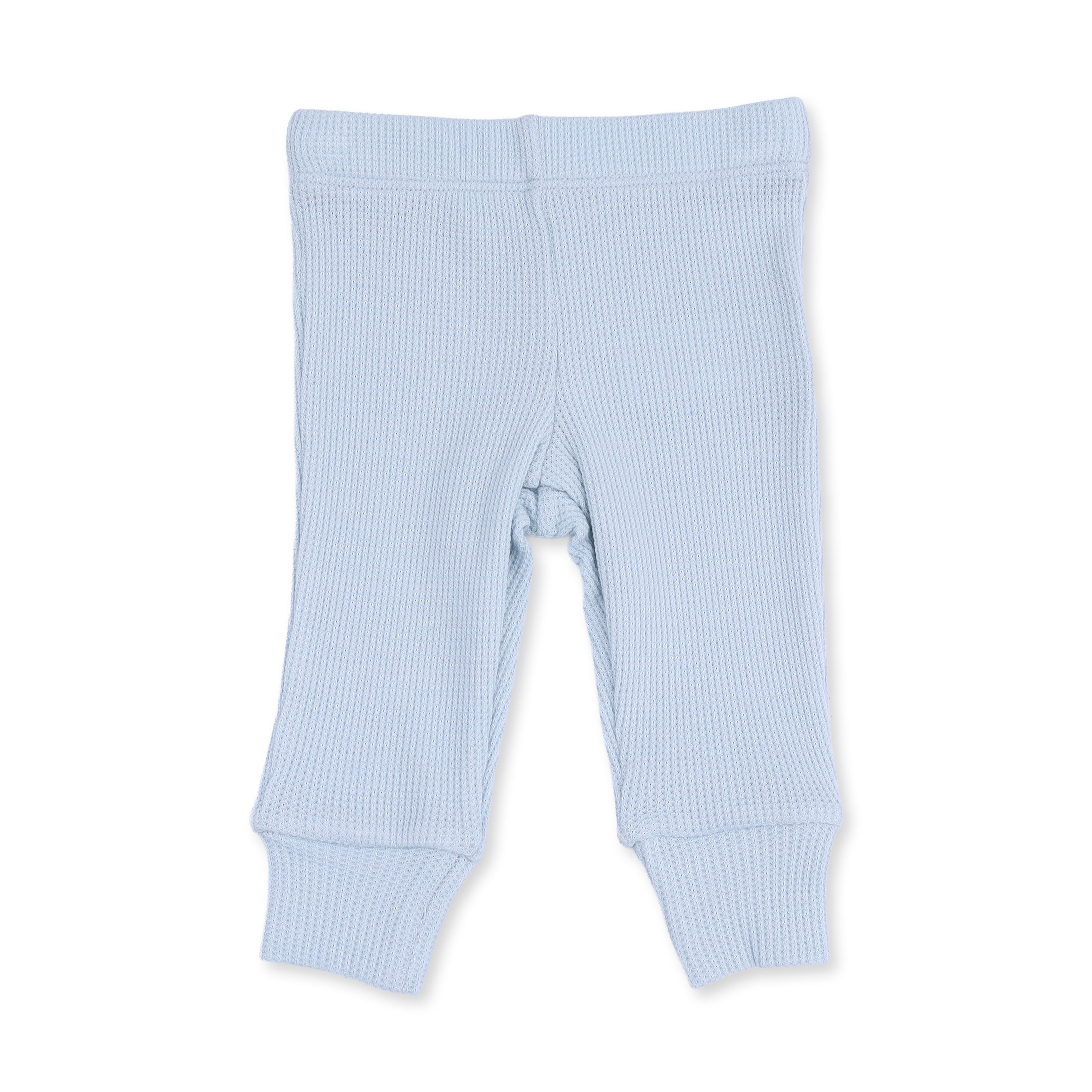 Light blue baby leggings on a white background
