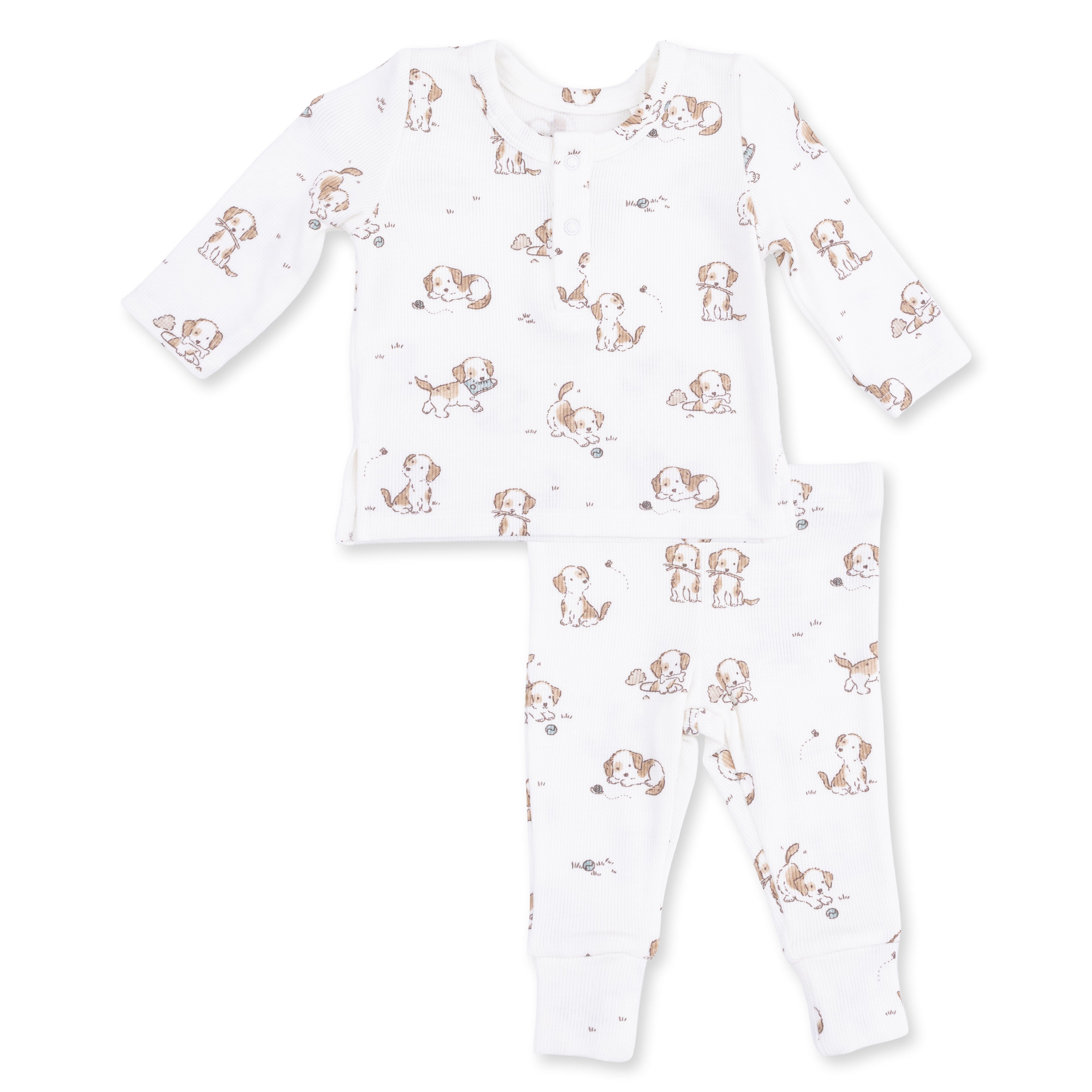 Baby two piece set with dog pattern on a white background